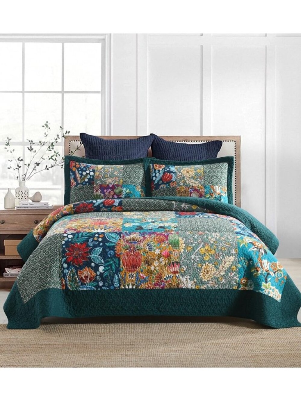 Cotton Bedspread Quilt Sets with 2 Shams, Soft Reversible Bedding Coverlet Sets
